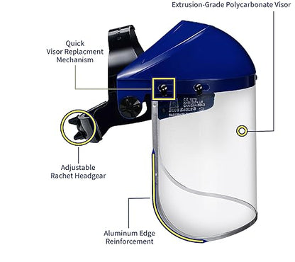 Blue Eagle Full Face Impact Resistant Safety Faceshield (B1BL+FC48) | Clear | Extrusion-Grade Polycarbonate Visor | 1 Set + Replacement Visor