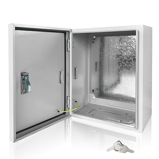 Electrical Box 16 x 12 x 8 Inch Indoor Outdoor Electrical Enclosure Box Steel Junction Box Wall Mounted Universal Electrical Project Box with Safety Locks and Mounting Plates