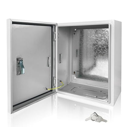 Electrical Box 16 x 12 x 8 Inch Indoor Outdoor Electrical Enclosure Box Steel Junction Box Wall Mounted Universal Electrical Project Box with Safety Locks and Mounting Plates