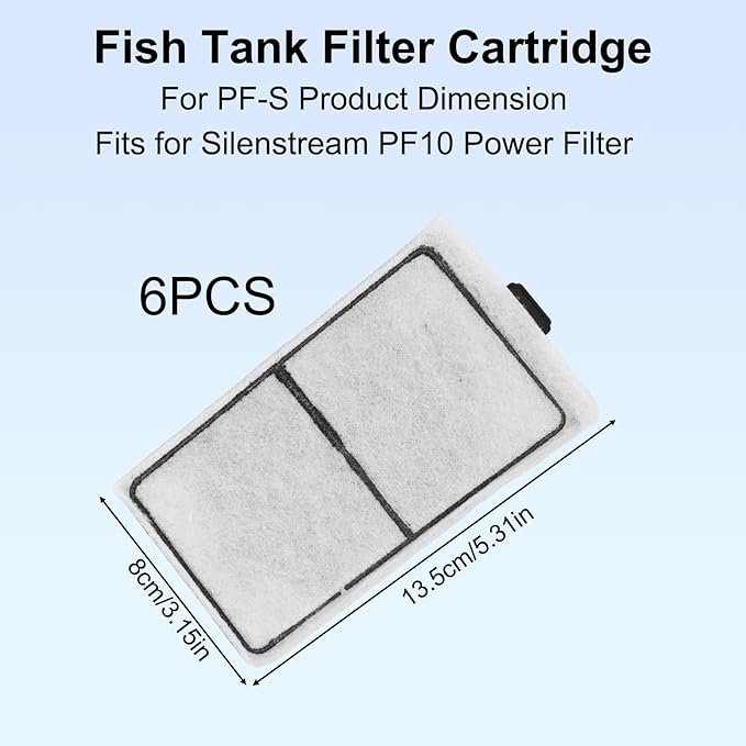6pcs Carbon Filter Cartridges Compatible with Top Fin PF-S, 5.3X3.1 Inch Fish Tank Filter Cartridge Replacement for Aquarium Water Filtration