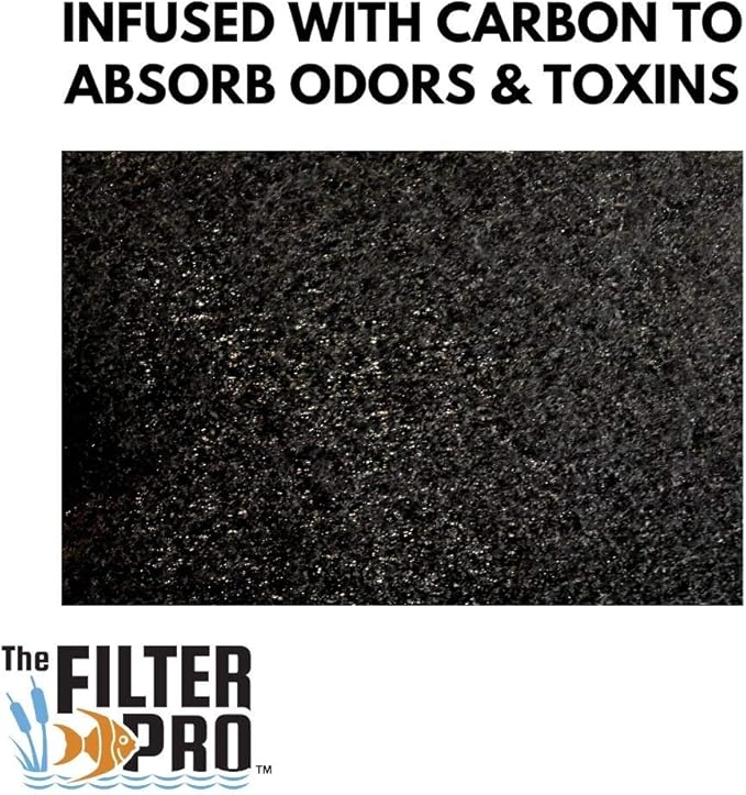 Carbon Fine Filter Media, 3/8" Thick, 12" x 12" Pads, 6 Pack, Perfect for Aquariums, Ponds or Water Gardens, Made in USA