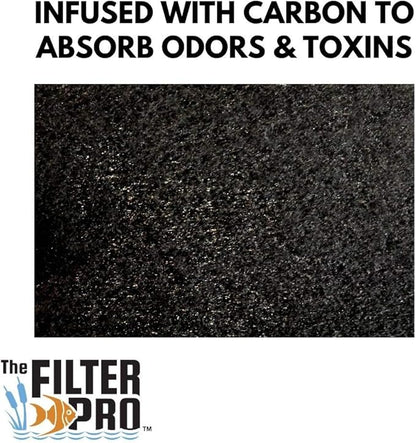 Carbon Fine Filter Media, 3/8" Thick, 12" x 12" Pads, 6 Pack, Perfect for Aquariums, Ponds or Water Gardens, Made in USA
