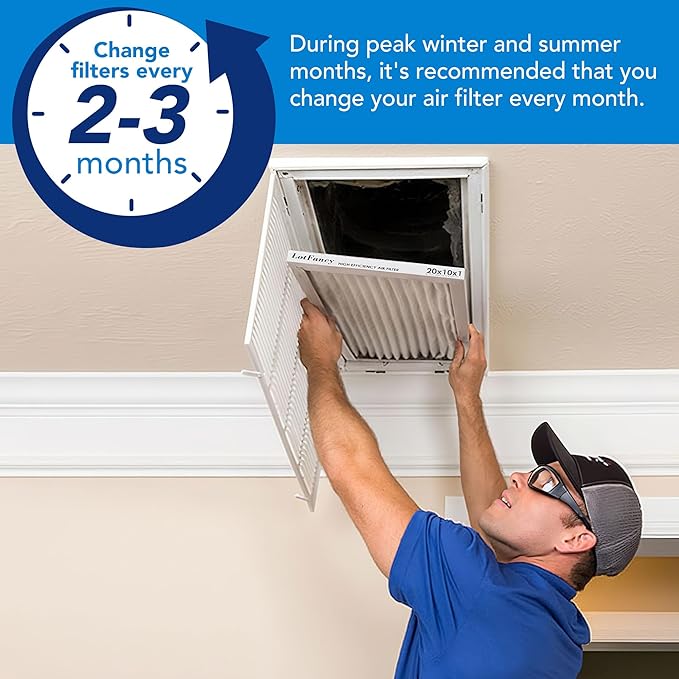 LotFancy 10x20x1 Air Filter MERV 13 6-Pack, Electrostatic Pleated HVAC Furnace Air Filter, Captures Pet Dander Smog Smoke, Actual Size: 9.75"x19.75"x0.75"
