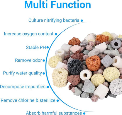 Segarty Filter Media,12 in 1 Bio Media for Aquarium Sump Filter Ceramic Rings Activated Carbon Bio Balls Freshwater Marine Biological Filter Media for Koi Fish Tank Pond Canister (1.1lb with Mesh Bag)