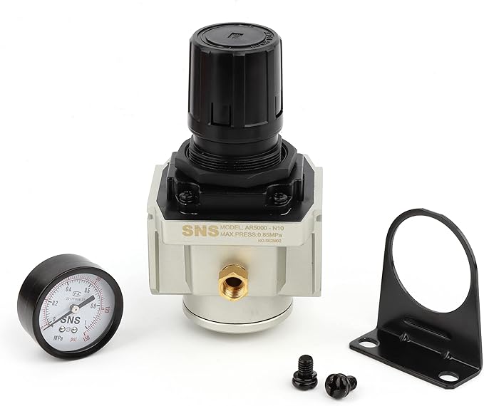 SNS Air Compressor Pressure Regulator With Bracket and Gauge Female Thread 1'' NPT 0-150 PSI Adjustable AR5000-N10
