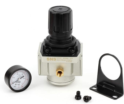 SNS Air Compressor Pressure Regulator With Bracket and Gauge Female Thread 1'' NPT 0-150 PSI Adjustable AR5000-N10