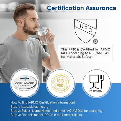 PUREPLUS 5 Micron 10" x 2.5" Whole House Sediment Home Water Filter Cartridge Replacement for Any 10 inch RO Unit, Culligan P5, Aqua-Pure AP110, Dupont WFPFC5002, CFS10, WHKF-G05, 6Pack