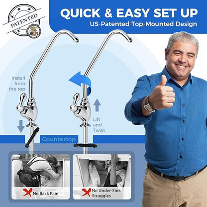 RTW5AK SGS-Tested Reverse Osmosis Alkaline Water Filter System, 6 Stage pH+ Alkaline Remineralization Under Sink RO Water Filtration System Plus Extra 3 Filters, 50 GPD