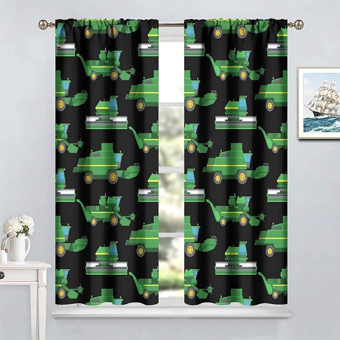 Kids Agriculture Machine Window Curtains, Farm Equipment Tractors Transport Combines Rod Pocket Decorative Windows Curtain for Boys Children Teens Room Decor 42x63in (30% Blackout)