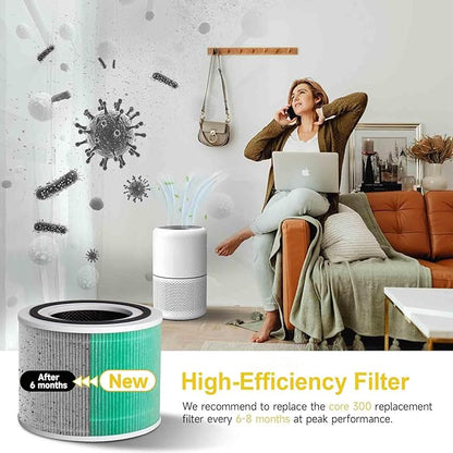 Core 300 Air Purifier Replacement HEPA Filter （Toxin Absorber）for LEVOIT Core 300-P/300S, H13 True HEPA + Activated Carbon, 99.97% Dust Pollen Pet Dander Smoke, 1 Pack (green)