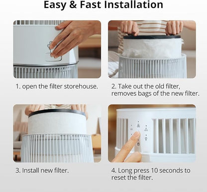 WiseHEPA Carbon Replacement Filter Compatible with WS360A Air Purifier, 9.33"L × 9.33"W × 10.39"H, Removes Pollen, Dust, Smoke, 1 Pack, White, Coverage 1644 sq.ft