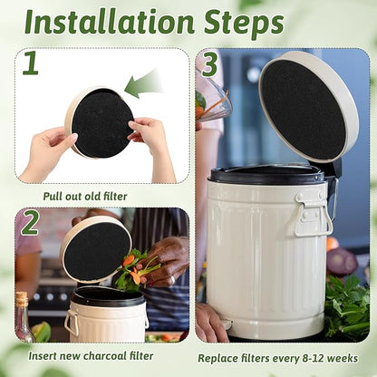 24 Pack Compost Bin Filter, 6.7 Inch Charcoal Filters for Kitchen Compost Bin, Compost Filters for Home Countertop Bin, Replacement Charcoal Filters for Compost Bucket Refill Sets, Round