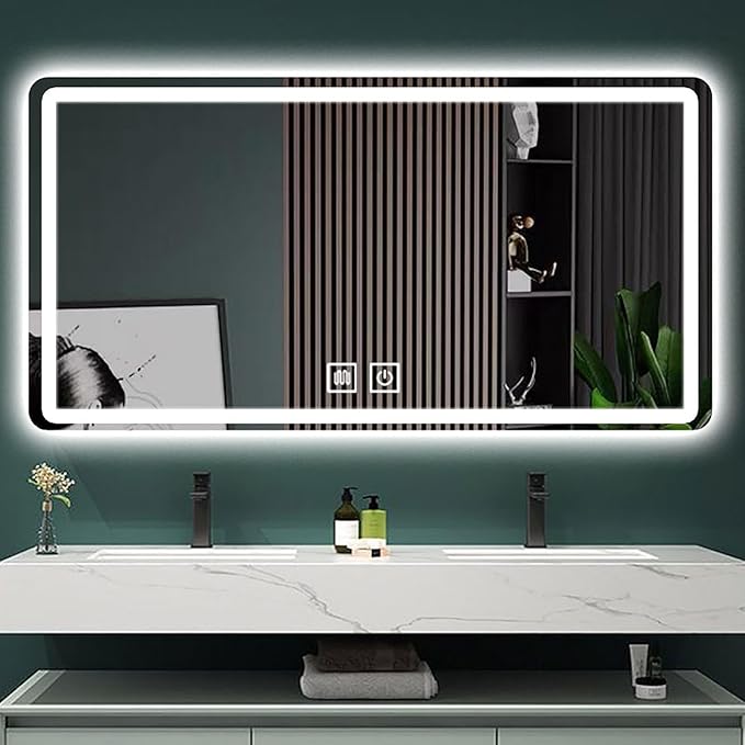 JSLJDM 500 X800 mm Illuminated Backlit LED Bathroom Mirror, Wall Mounted Multifunction Bathroom Vanity Mirror with Lights and Demister Pad, Energy-Saving Illuminated Smart Mirror