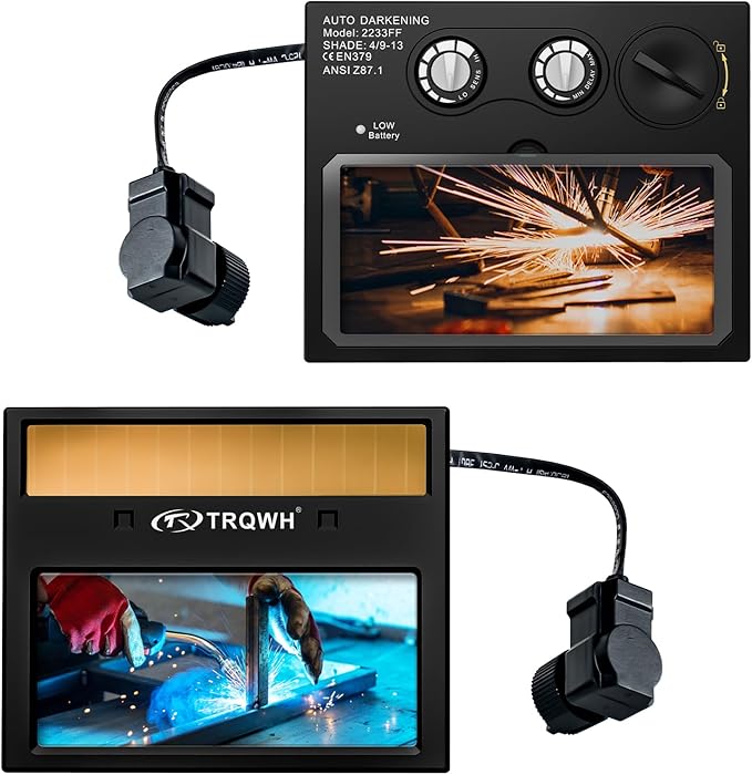 TRQWH Welding Lens - Solar Auto Darkening Welding Helmet Lens True Color Technology with 2 Arc Sensor Ajustable Shade Range 4/9-13 Automatic LCD Lens Dimming Shade Filter 4.33x3.54in Auto Welding Lens