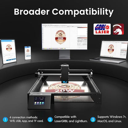 LONGER RAY5 20W Higher Accuracy Laser Engraver and Cutter, 130W Laser Engraving Cutting Machine can Cut 0.05mm Metal and Engrave Hundreds of Colors On Metal Steel 3.5"Touch Screen for DIY