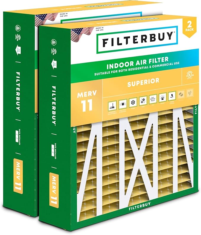 Filterbuy 20x23x5 Air Filter MERV 11 Superior Pet & Allergy Defense (2-Pack), Pleated HVAC AC Furnace Filters for Bryant, Carrier, BDP, Day & Night, and Payne (Actual Size: 19.81 x 22.56 x 4.25)