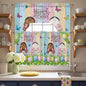 Swag Valance Curtains, Happy Easter Rabbit Butt Egg on Daisy Leaf Rod Pocket Valances Swag Topper for Kitchen Windows, Bufferfly on Wood Barn Light Filtering Short Curtain for Bedroom Bathroom 56x36In