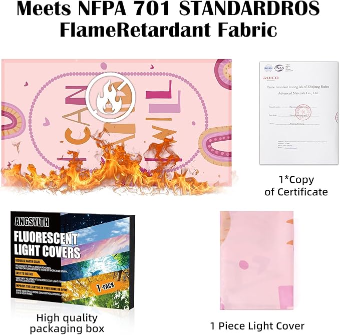 Fluorescent Light Covers - Classroom Covers for Ceiling Lights, 1 PCS 4 x 2 Feet Magnetic Light Filters, Classroom, Office Decor (I can and I Will)