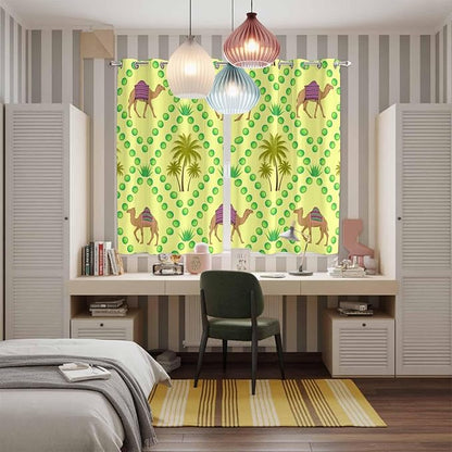 2 Panel Kitchen Cafe Curtains, Desert Sand Camels Sunlight Filtering Nature Air Through, Window Decor Tier Curtains for Living Room 104W x 84L inch Palm Trees Tropical Plants Polka Dot Yellow