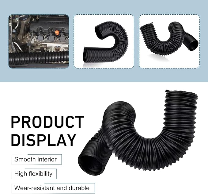 Car Air Intake Pipe, 2.5" Leak-proof Bendable Feed Expansion Hose for Extending to 39 ", Waterproof Cold Air Turbo Intake Inlet, Universal Guide Hose Modification for Most Cars (Black)