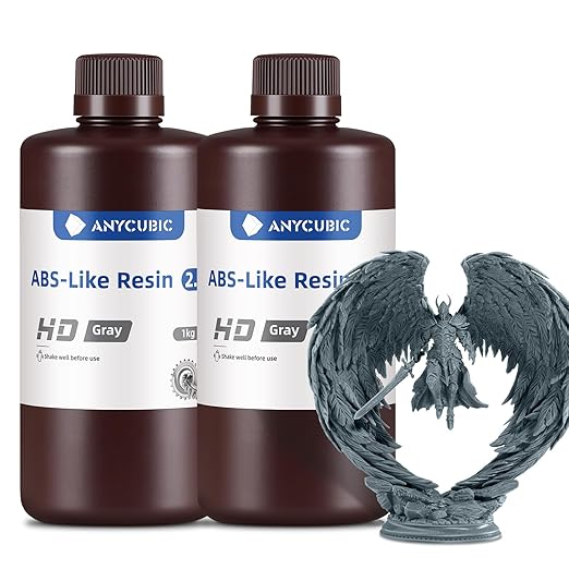 ANYCUBIC 2nd Gen Resin Technology ABS-Like Resin 2.0 Bundle, 3D Printer Resin with High Toughness, More Precise Details, Wide Compatibility for All LCD Resin 3D Printers (HD Grey, 2kg in Total)