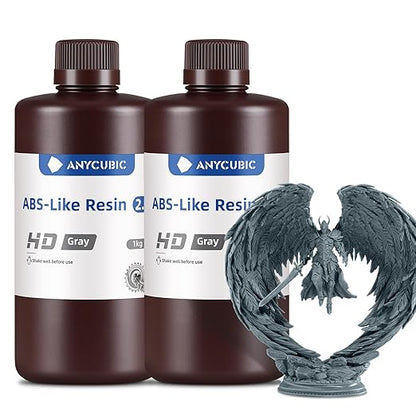 ANYCUBIC 2nd Gen Resin Technology ABS-Like Resin 2.0 Bundle, 3D Printer Resin with High Toughness, More Precise Details, Wide Compatibility for All LCD Resin 3D Printers (HD Grey, 2kg in Total)