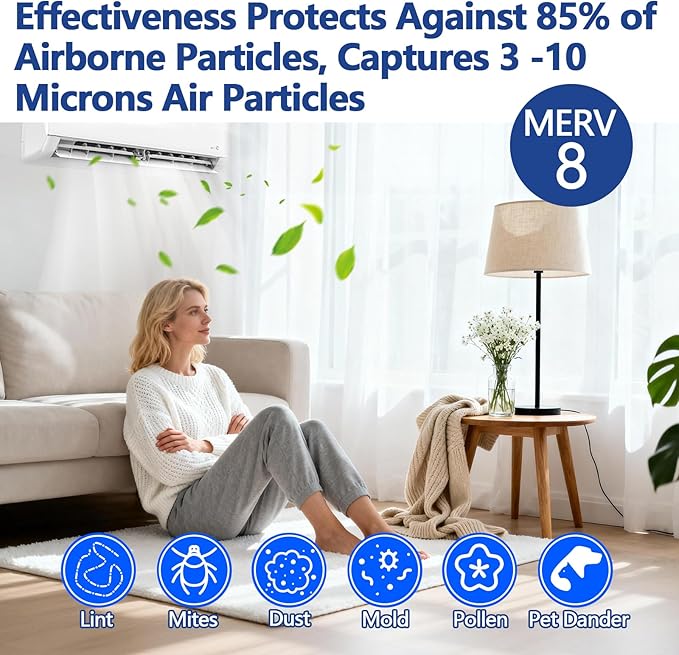 MERV 8 Cut to Fit Air Filter Material, Polyester Air Filter Media with Adhesive Hook Tape for HVAC Systems, Furnaces, Return Vents, Home & Office Use(Captures Dust, Pet Dander, 3.0 Microns)