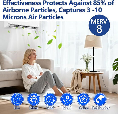 MERV 8 Cut to Fit Air Filter Material, Polyester Air Filter Media with Adhesive Hook Tape for HVAC Systems, Furnaces, Return Vents, Home & Office Use(Captures Dust, Pet Dander, 3.0 Microns)