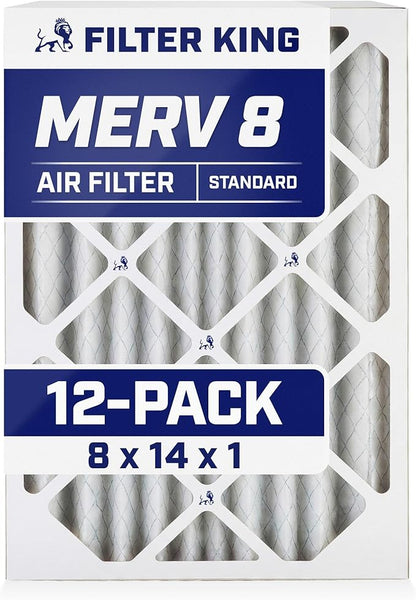 Filter King 8x14x1 Air Filter | 12-PACK | MERV 8 HVAC Pleated A/C Furnace Filters | MADE IN USA | Actual Size: 8 x 14 x .75"