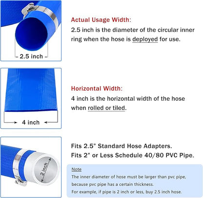 DAVCO 2.5" x 100 ft Pool Backwash Hose, Heavy Duty Reinforced Blue PVC Lay Flat Water Discharge Pump Hoses For Swimming Drain Pools and Clean Filters,with 1 Clamp
