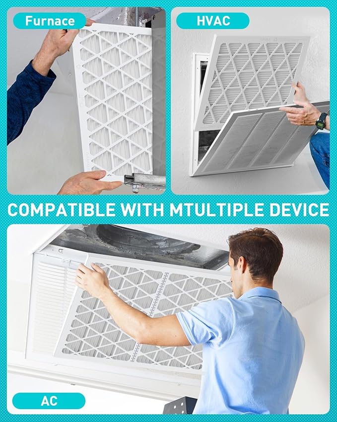 14x14x1 Refillable Air Filter Kit, MERV 8, 1 Reusable Frame ＆ 6 Refills, Fits Most AC HVAC Furnace Devices, Actual Size 13.75x13.75x0.75in