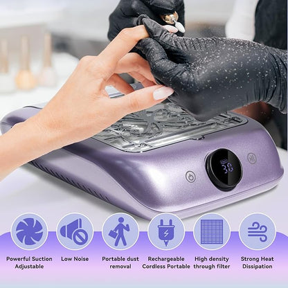 Nail Dust Collector with LED Display - Adjustable Speed, Professional Dust Collector Nail Tech with Reusable Filter for Acrylic Nails Polishing Manicure Salon Home