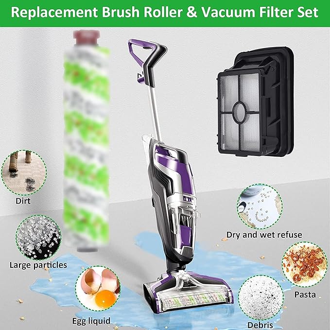 for Bissell CrossWave Pet Pro 2306A CrossWave 1785 Series Replacement Parts 4 Pack 2460 Multi-Surface Pet Pro Cleaner Brush Rolls Tangle-Free+4 Pack 1866 Vacuum Filters Part 1613568 1608684