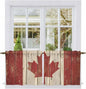Canada Tier Curtains, Red Maple Leaf Flag Vintage Farmhouse Wooden Grain Light Filtering Kitchen Curtains, 2Pcs Rod Pocket Half Window Treatments Panels for Sink Cafe Cabinet Camper 27.5x24 Inches