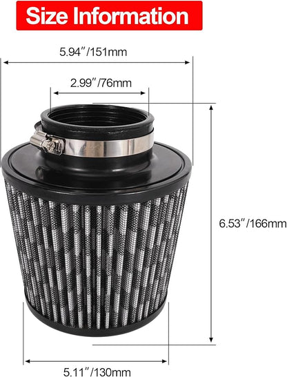 Cold Air Intake Filter High Performance Washable Filter Clamp-On Replacement Air Filter Flange Diameter 3inch/76mm Carbon Fibre Pattern