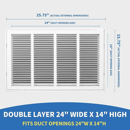 24 x 14 Return Air Grille [Duct Opening Size],Return Air Vent Cover for Wall Or Ceiling,Steel Return Air Filter Grilles Removable Face/Door for 1 Inch Filters (24"W x 14"H [Duct Opening])