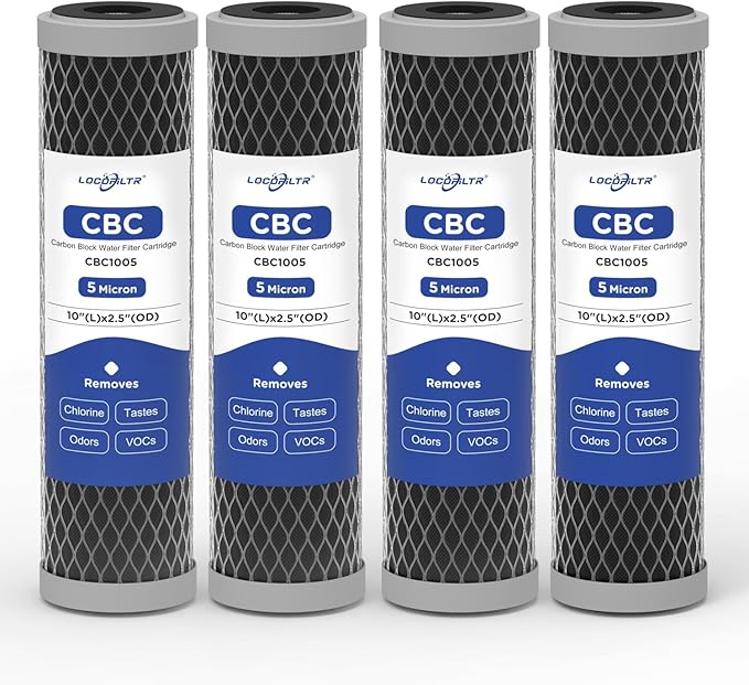 5 Micron 10" x 2.5" Whole House CTO Carbon Block Water Filter Cartridge Replacement for AO-WH-PRE-RCP2, FX12P, WFPFC8002, WFPFC9001, WHKF-WHWC, FXWTC, W5CIP, 3WH-STDCW-F02, SCWH-5 (Pack of 4)