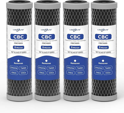 5 Micron 10" x 2.5" Whole House CTO Carbon Block Water Filter Cartridge Replacement for AO-WH-PRE-RCP2, FX12P, WFPFC8002, WFPFC9001, WHKF-WHWC, FXWTC, W5CIP, 3WH-STDCW-F02, SCWH-5 (Pack of 4)