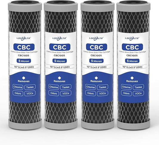 5 Micron 10" x 2.5" Whole House CTO Carbon Block Water Filter Cartridge Replacement for AO-WH-PRE-RCP2, FX12P, WFPFC8002, WFPFC9001, WHKF-WHWC, FXWTC, W5CIP, 3WH-STDCW-F02, SCWH-5 (Pack of 4)