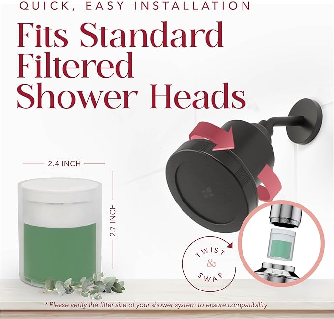 Vitamin C Shower Filter Replacement Cartridge + Shower Steamers Aromatherapy - K Beauty Skin & Hair Enhancement, Universal Water Filter Replacement for AquaBliss - Eucalyptus Scent