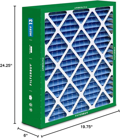 Filterbuy 20x25x6 Air Filter MERV 13 Optimal Smoke & Allergy Defense (2-Pack), Pleated HVAC AC Furnace Filters for AprilAire Space-Gard 201, 2200, 2250, & Lennox (Actual Size: 19.75 x 24.25 x 6.00)