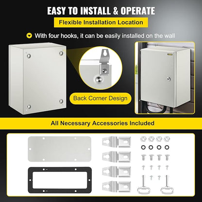 VEVOR NEMA Steel Enclosure, 16 x 12 x 8'' NEMA 4X Steel Electrical Box, IP66 Waterproof & Dustproof, Outdoor/Indoor Electrical Junction Box, with Mounting Plate