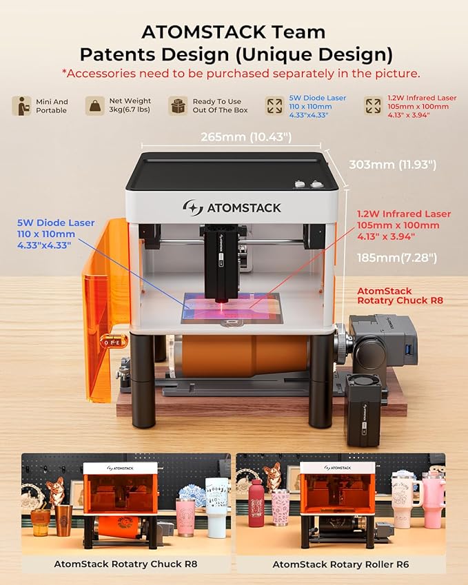 ATOMSTACK P1 5W Laser Engraver, Laser Cutter, Unibody Laser Engraving Machine (P1 5W Diode+1.2W IR)