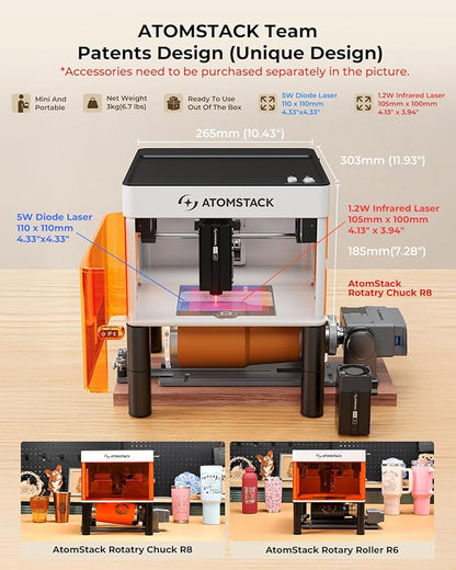 ATOMSTACK P1 5W Laser Engraver, Laser Cutter, Unibody Laser Engraving Machine (P1 5W Diode+1.2W IR)
