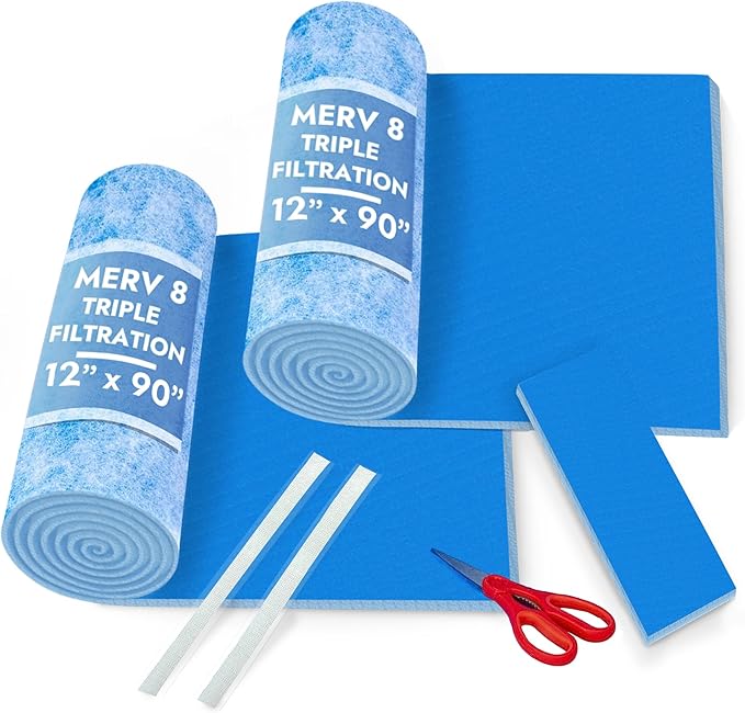 Air Vent Filters - Cut to Size Floor Vent Filters for home. MERV 8 Electrostatic Cut to Fit Roll Adhesive Hook Tape (100+ Filter) (MERV 8-12" x 90" 2 Pack)