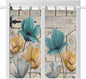 Watercolor Flowers Bathroom Curtains 63 Inch Length, Window Curtains Tab Top, Vintage Tulips Floral Barn Doors Wood Grain Light Filtering Window Treatments Drapes 52"x63" 2 Panel