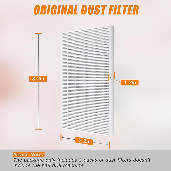Nail Dust Collector Replacement Filter 2 Pack, Reusable Dust Filter for Acrylic Nails with Filter, Electric Cleaner Nail Fan Dust collector for Nail Polishing, Low Noise, Home Nail Salon
