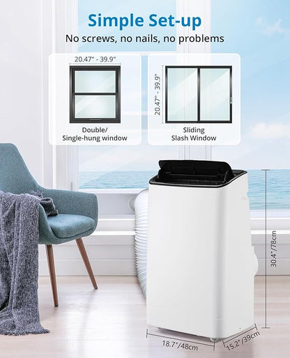 14,000 BTUs Portable Air Conditioner - Cools Up to 700 Sq.Ft, 3-IN-1 Energy Efficient AC Unit with Remote Control & Installation Kits for Large Room, Campervan, Office, Temporary Space