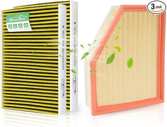 Engine & 2*Cabin Air Filter Set for 2019-2026 BMW X5 X7 X6 (3.0L ONLY), 2017-2023 530i, 530e, 540i, 740i, 840i, 530i xDrive 2.0L/3.0L Car Accessories Replacement 64115a1bdb6 13718691835-3 Pack