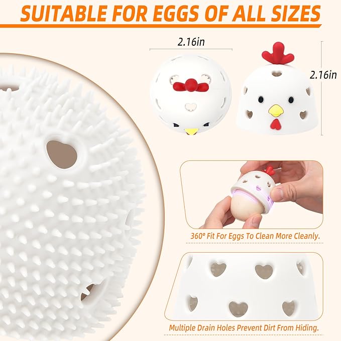 Egg Brush Cleaner, Egg Scrubber Tool for Fresh Eggs, Egg Washer Cleaner Scrubber, Easter Gifts Creative Chicken Shape Egg Wash Brush Silicone Washing Egg Tool - White - Yellow Mouth